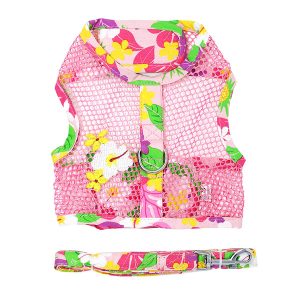 Cool Mesh Dog Harness with Leash - Hawaiian Floral Pink
