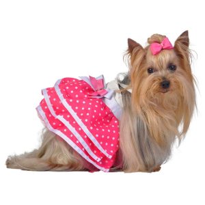 Strappy Pink Polka Dot Tutu with Ribbon Jeweled Adornment Dog Dress