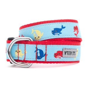 Narwhals Blue with Red Trim Dog Collar