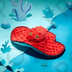 Sting Crosby the Ray Red Plush Squeaky Rope Dog Toy