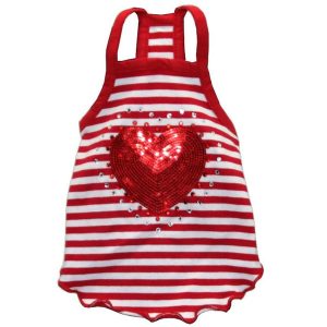 Red Sequin Heart Striped Dog Tank