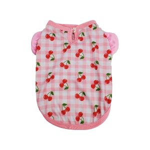 Cherry Gingham Ruffle Pink Dog Shirt