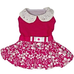 Pink Hibiscus Dog Harness Dress w/ Matching Leash