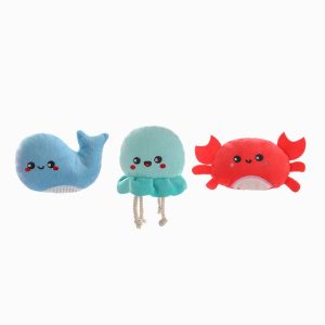Ocean Pals Sea Creatures Plush Dog Toy Set - 3 Pc