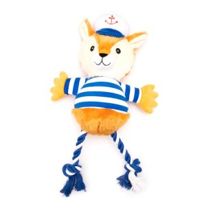 Nautical Fox Plush Rope Tug Dog Toy
