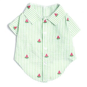 Green Stripe Watermelon Collared Dog Shirt