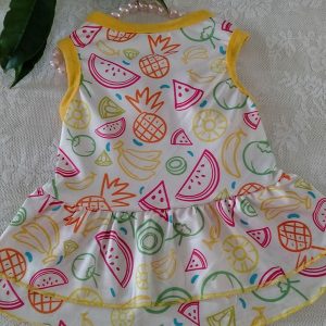 Summer Fruits Yellow Trim Colorful Dog Dress
