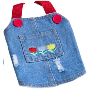 Distressed Denim Flower Overalls Pet Skirt