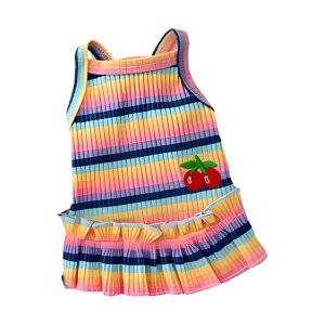 Rainbow Cherry Ribbed and Ruffled Dog Sundress