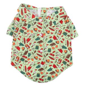Happy Camper Green Collared Dog Shirt