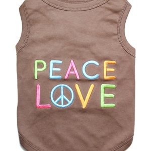 Peace Love Milky Brown Embroidered Dog T Shirt