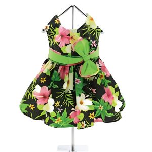 Twilight Black Hawaiian Hibiscus Dress w/Leash & D-Ring