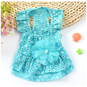 Spring Teal Flower Dot Pet Dress